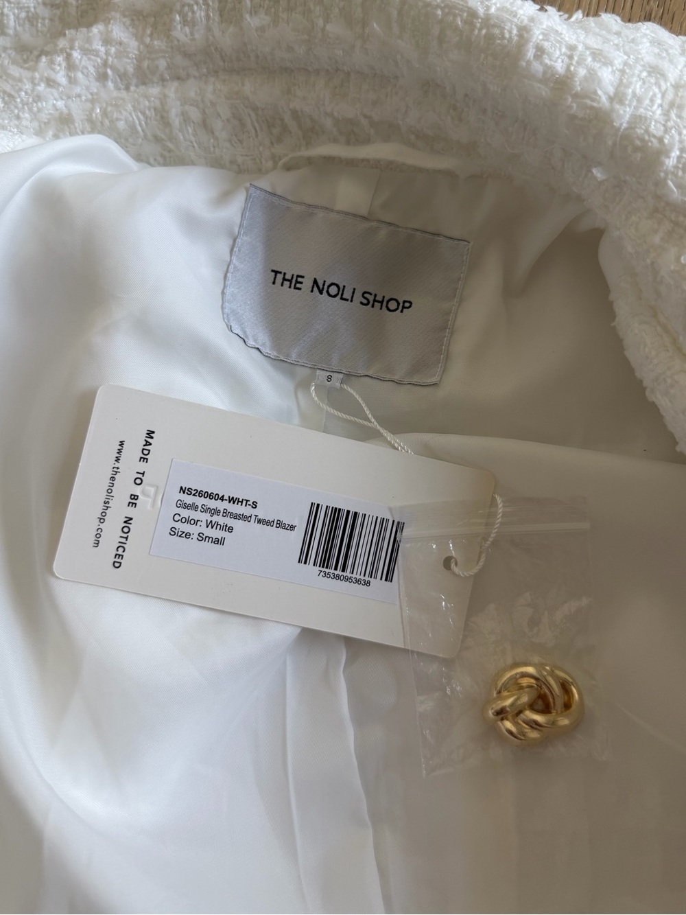 The Noli Shop GISELLE Single Breasted White Tweed Blazer - Picture 13 of 14